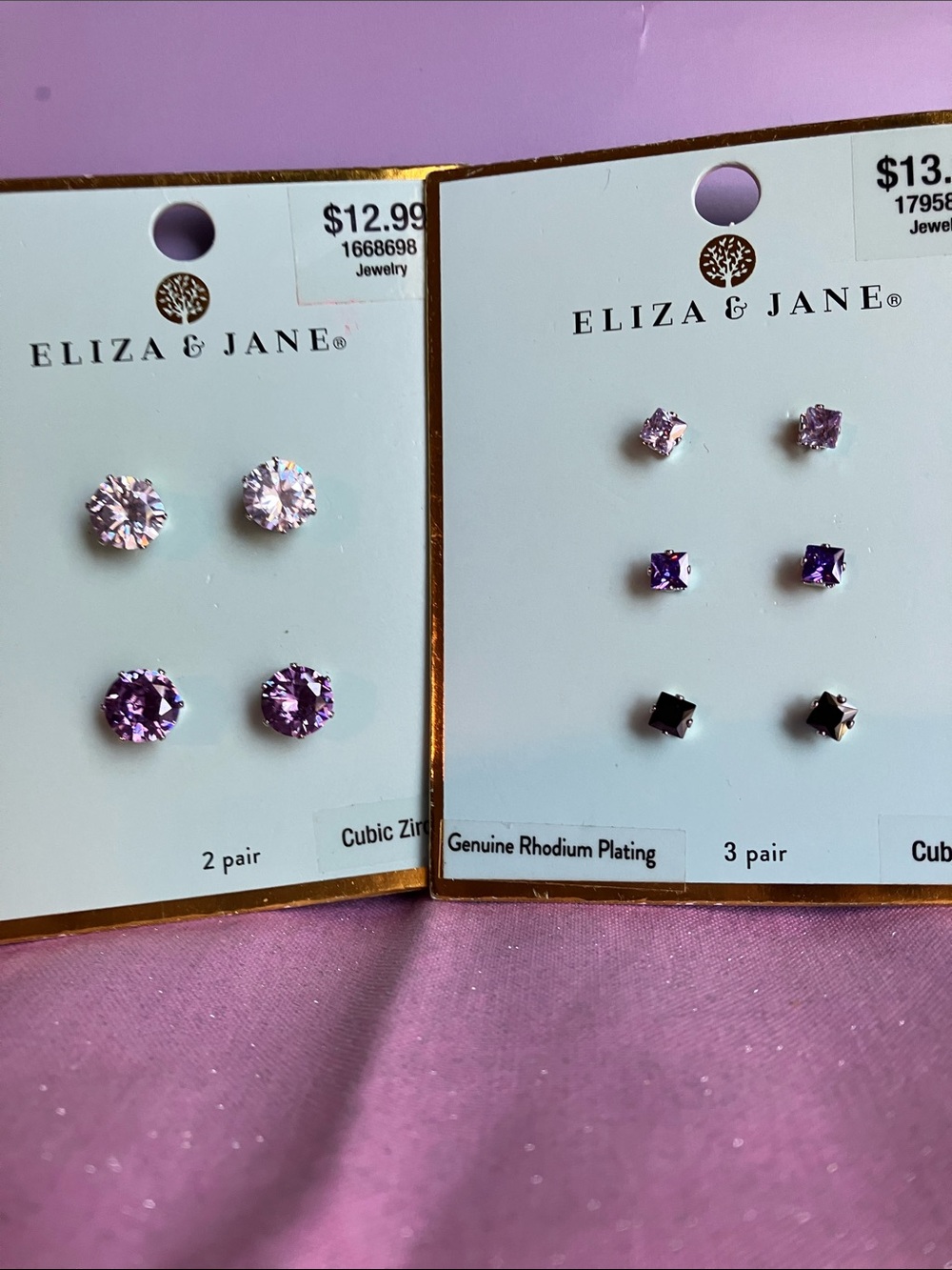 Purple and Clear Stud Earring Set - Multi Pair Pack
